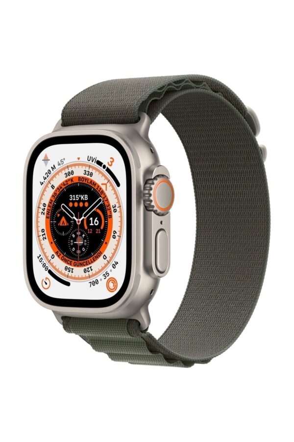 Watch Ultra 49mm GPS+Cellular Titanyum Kasa ve Yeşil Alpine Loop - Medium (Apple Türkiye Garantili)